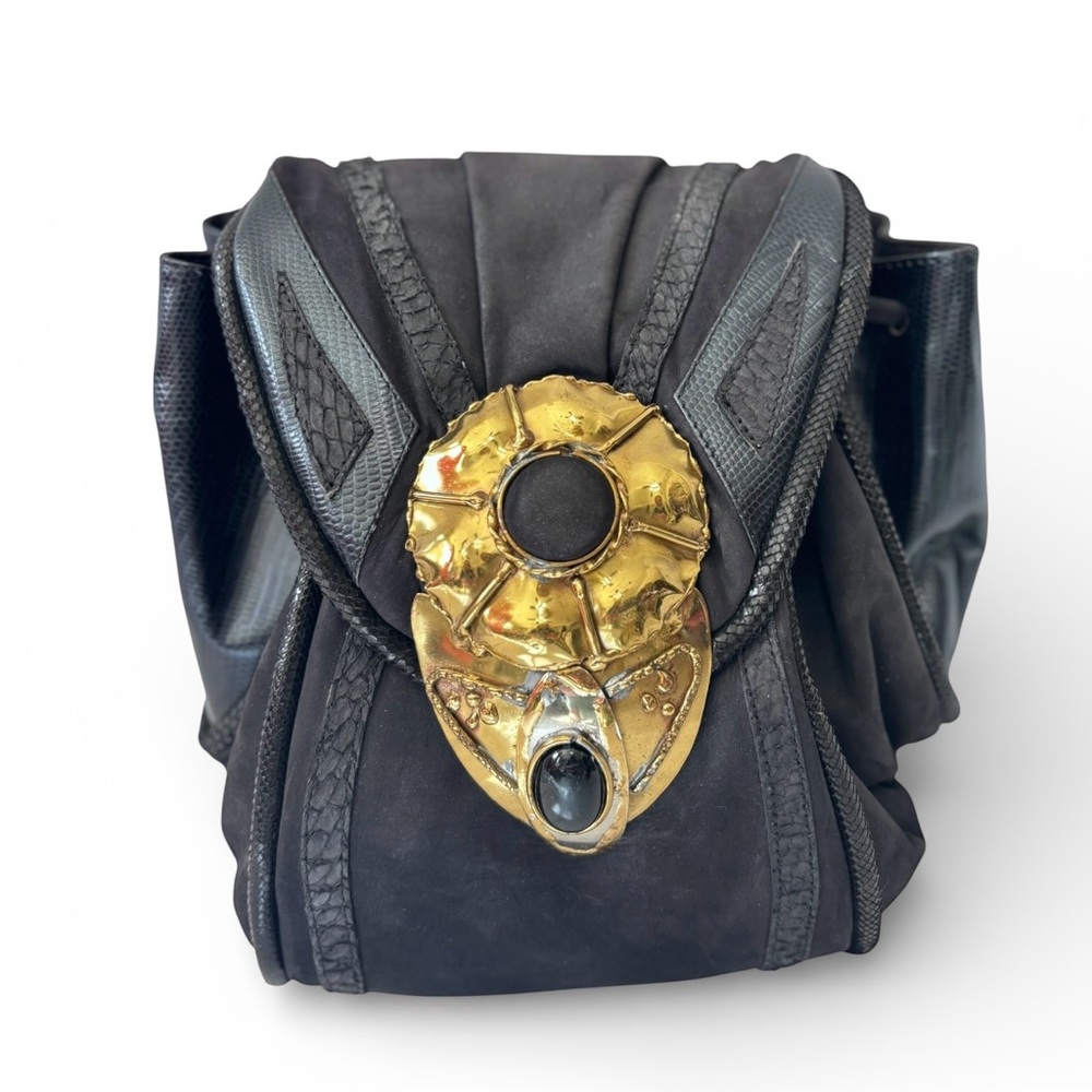 Vintage 80's OOAK Brutalist Black Snakeskin Leather Crossbody Bag‎